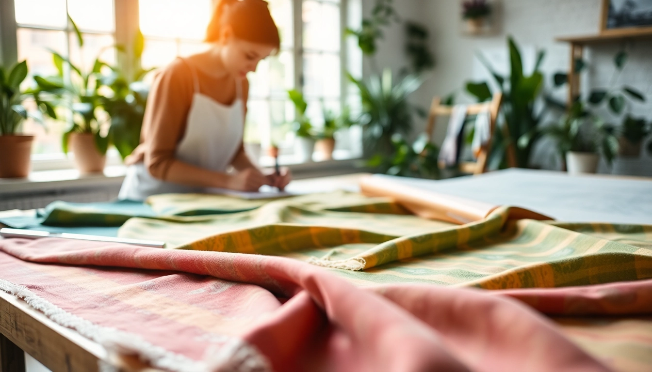 Duurzame stoffen in een creatieve workshop, met een designer die ecovriendelijke stoffen toont.