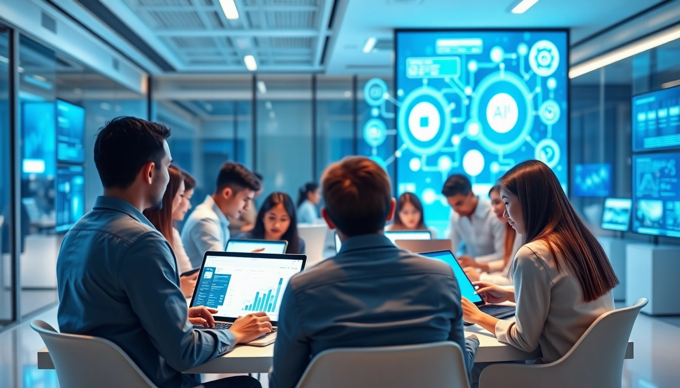 Explore the ai tool marketplace with diverse users engaging on modern digital devices.