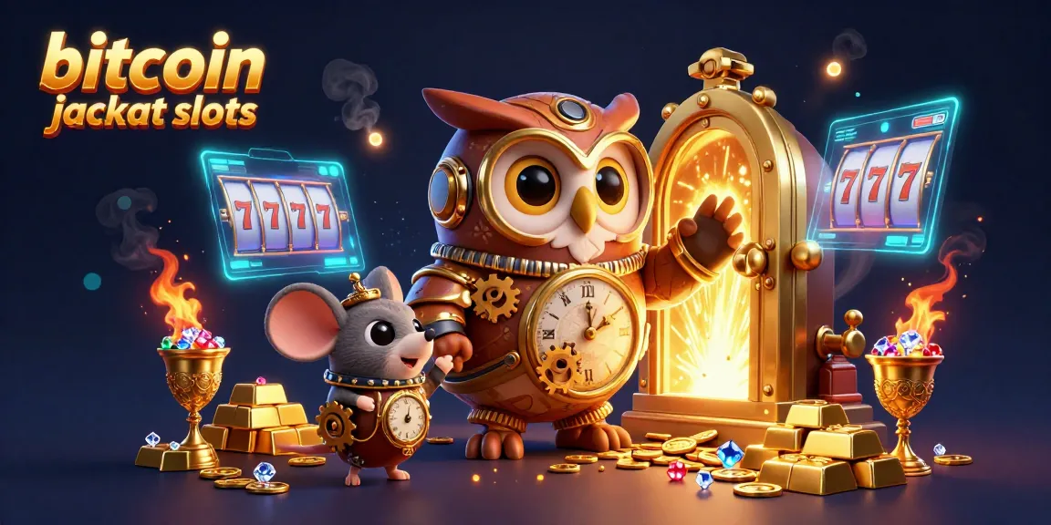 Spin for fortune with bitcoin jackpot slots amidst a vibrant casino scene filled with treasures.