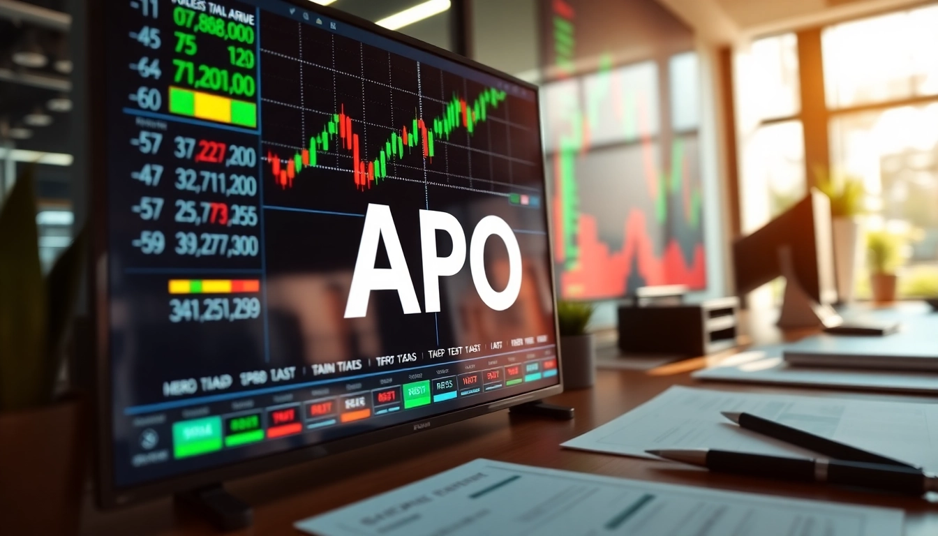 Display featuring APO stock price alongside market data in a professional financial environment.