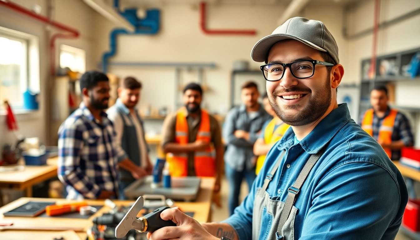 Engaging plumbing apprenticeship program with diverse trainees learning in a professional setting.