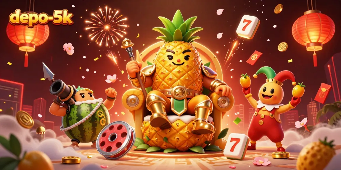 Spin and win big with depo-5k's animated casino scene featuring vibrant characters and symbols.