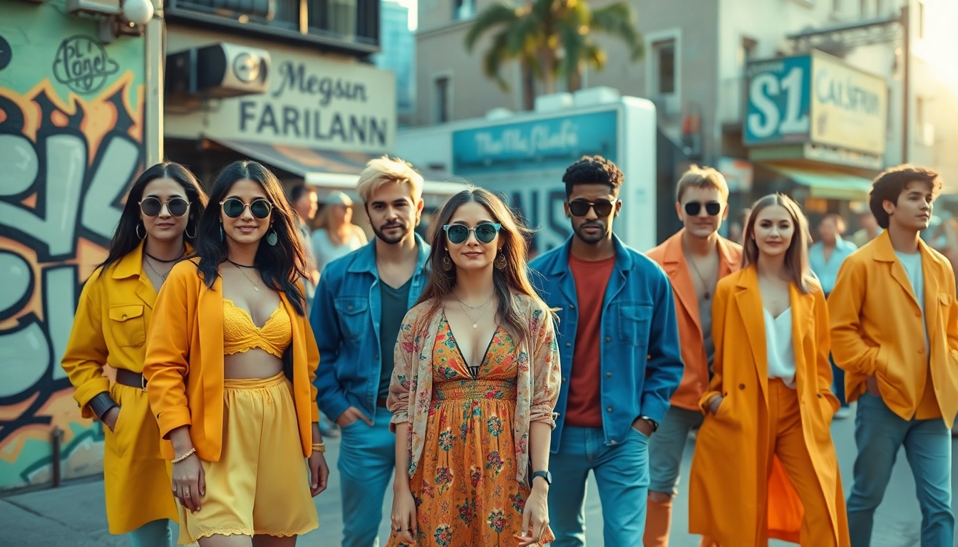 Fashion enthusiasts showcasing diverse styles in a vibrant urban setting.