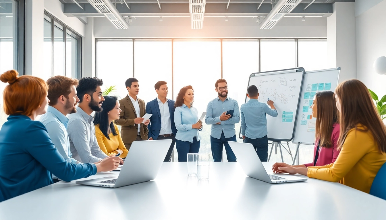 Showcasing a collaborative team working on Saas software development in a vibrant office
