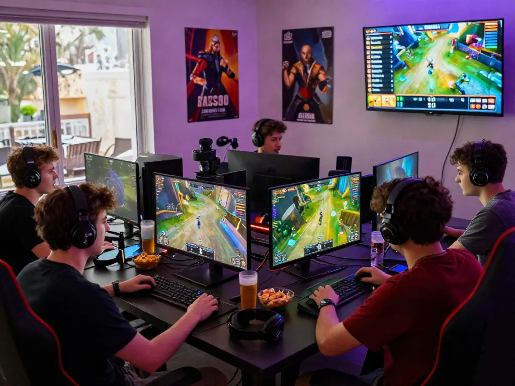 Friends enjoying a thrilling gaming night featuring DJARUMBOS in a vibrant atmosphere.