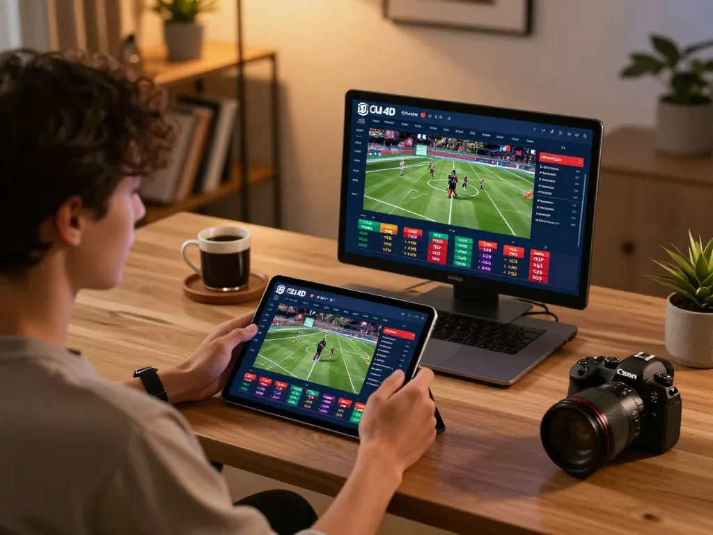 Engaging in sports betting on OLI4D tablet with a stylish home setup