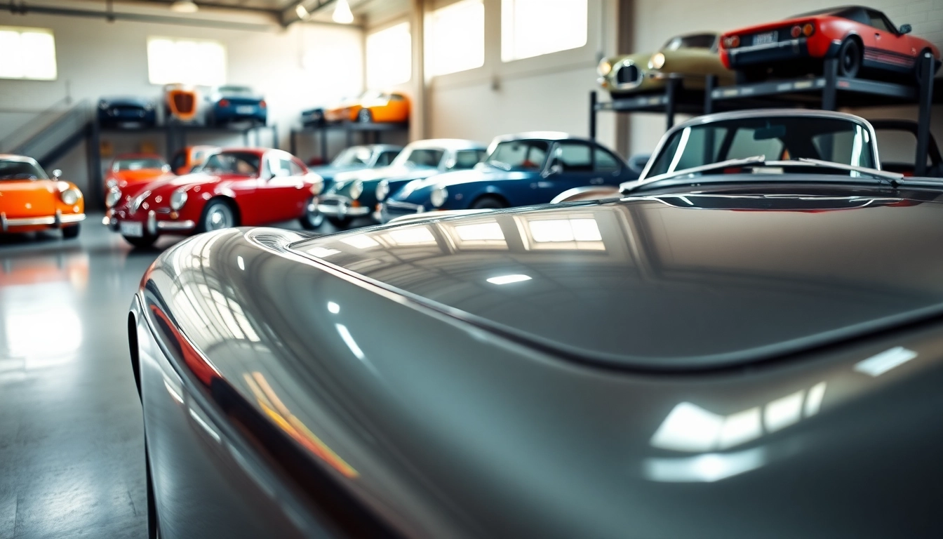 Preserving classic car storage in a pristine facility with restored vehicles on display.