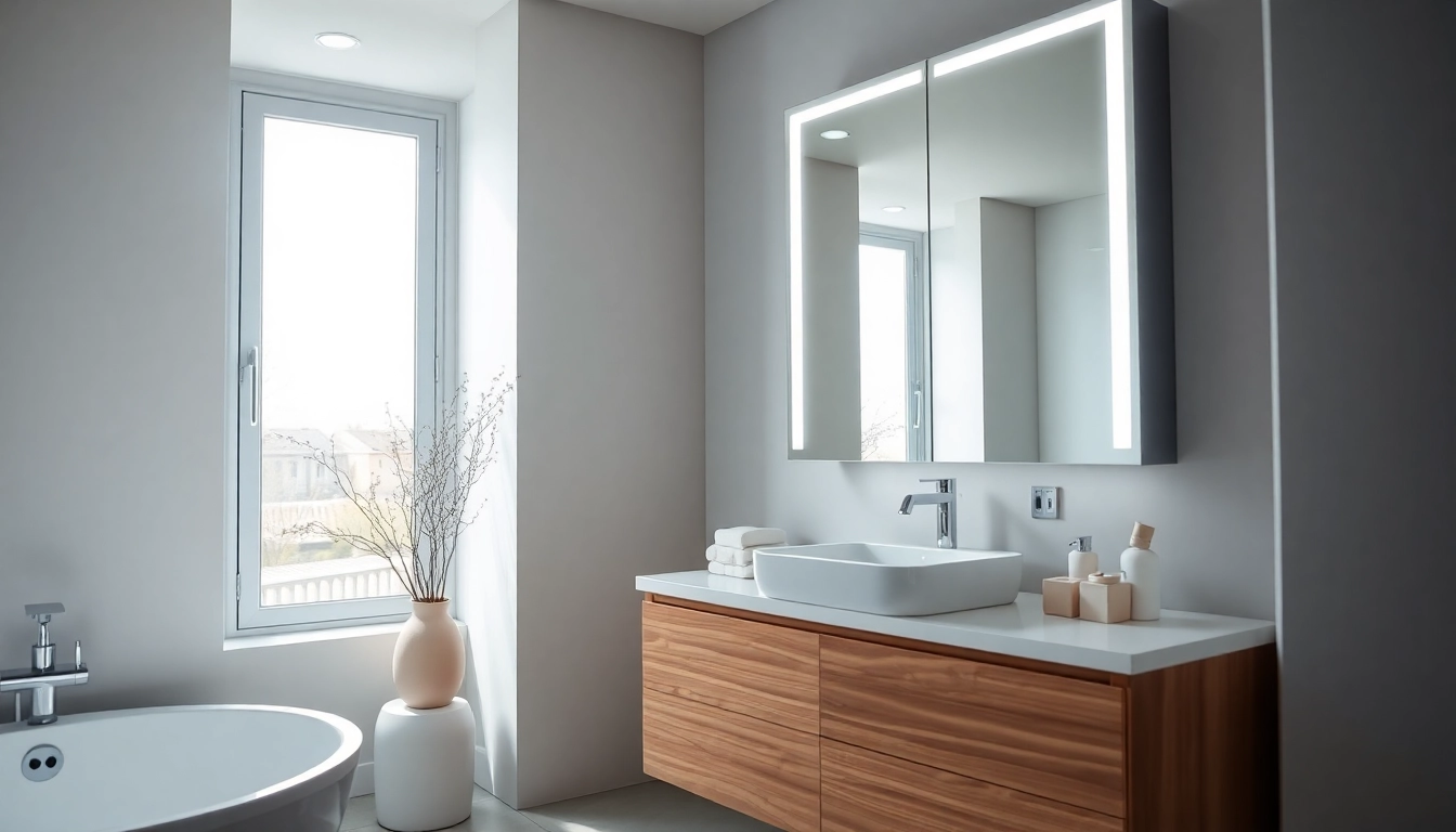 Beleuchte sonni Spiegelschrank im modernen Badezimmer mit eleganten Details