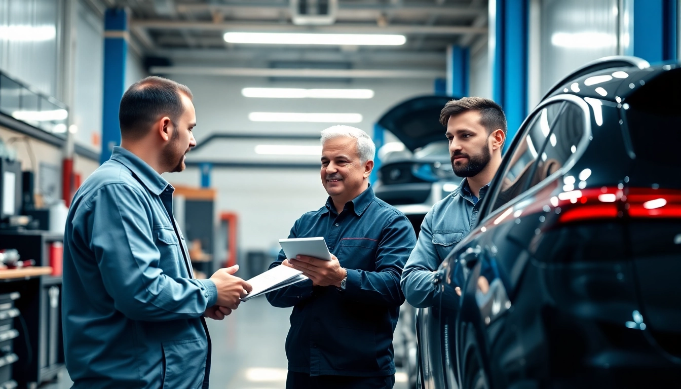 Aktive Interaktion zwischen Kunden und Team in der autowerkstatt mit kundenservice berlin.