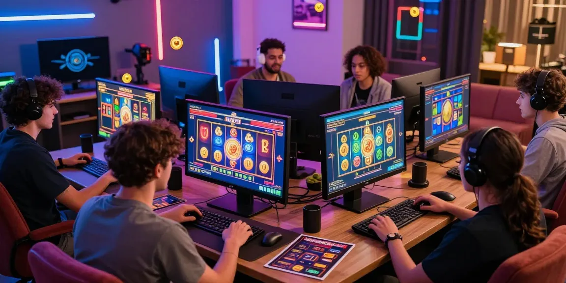 Players enjoying non UK slots from home, vibrant visuals and gaming excitement.