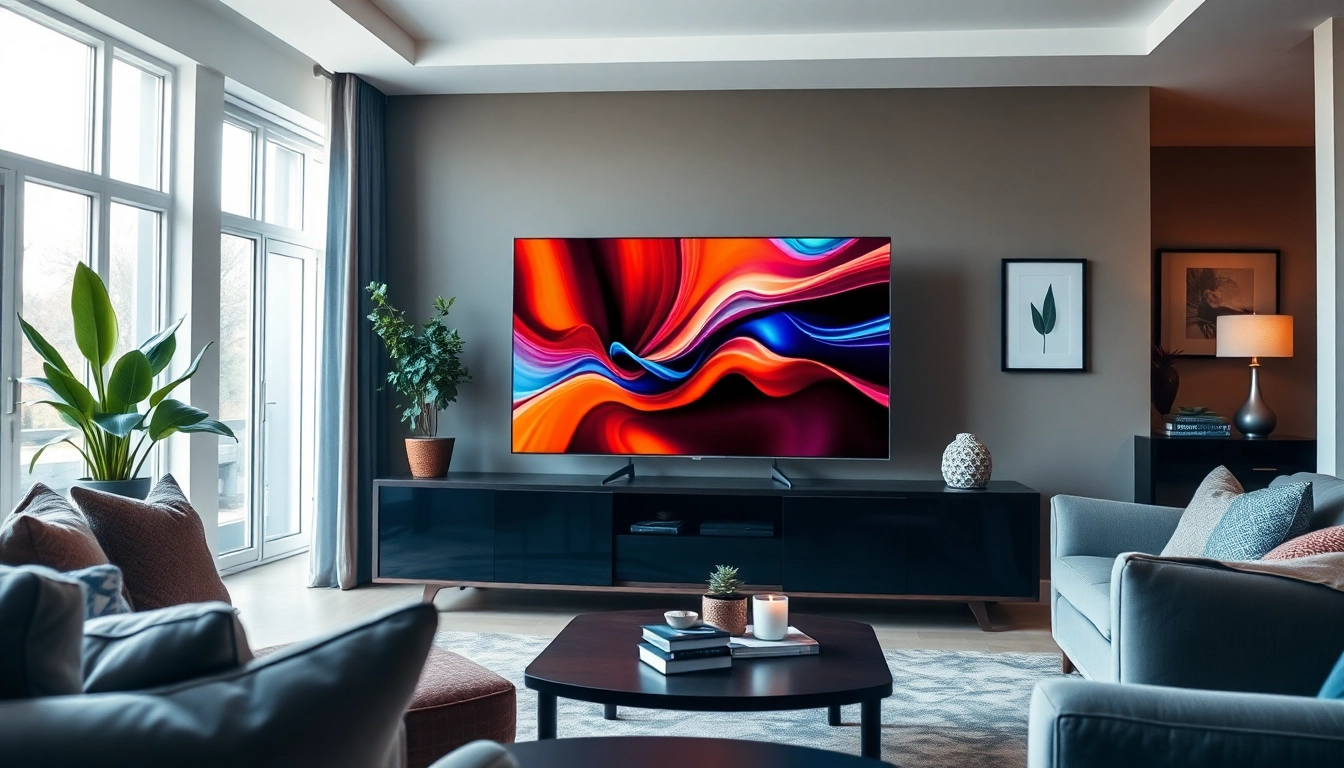 Telewizor 65 cali w nowoczesnym salonie, stworzony na przyjemne wieczory.