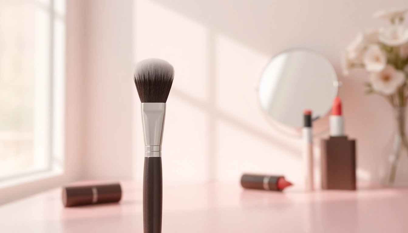 Lip blending brush on display in a stylish beauty studio setting.