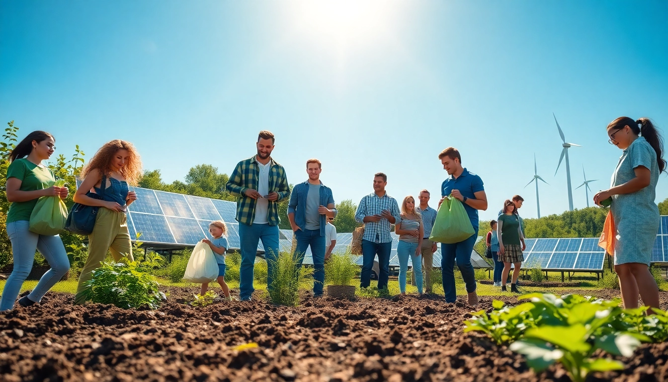 Showcase of eco-friendly practices highlighting https://www.unsustainablemagazine.com in a vibrant community setting.