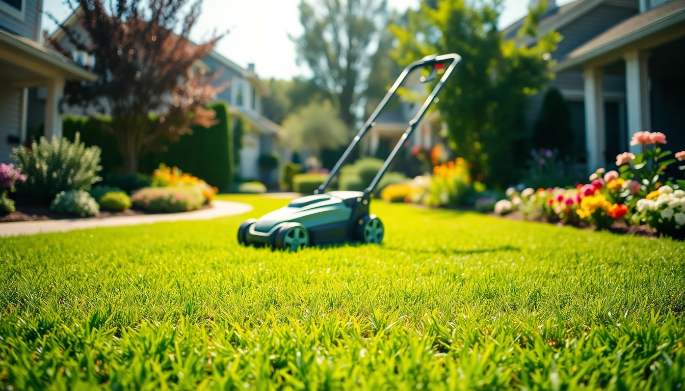 Electric lawn mower cordless in action on a lush green lawn, showcasing quiet operation and sleek design.