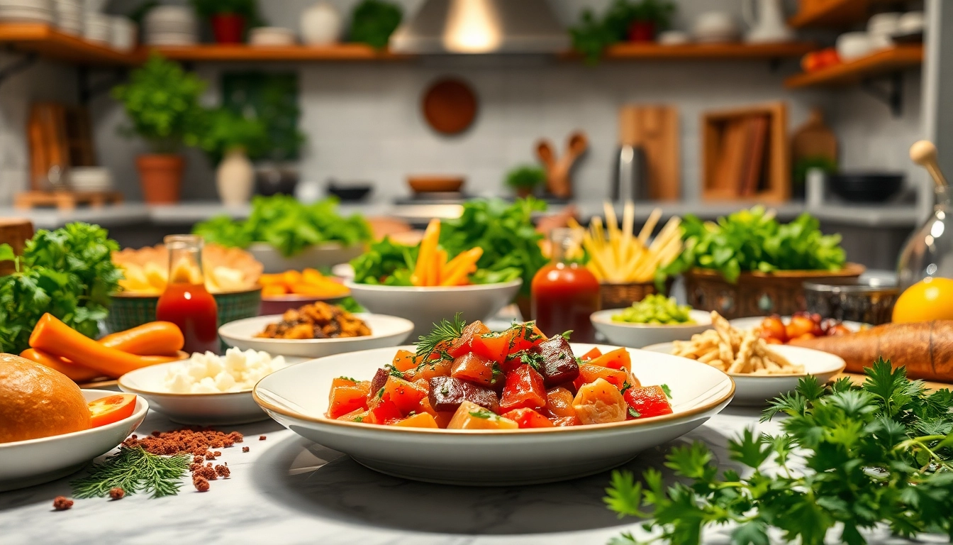 Dishfacts showcases a colorful culinary spread with gourmet dishes and fresh ingredients.
