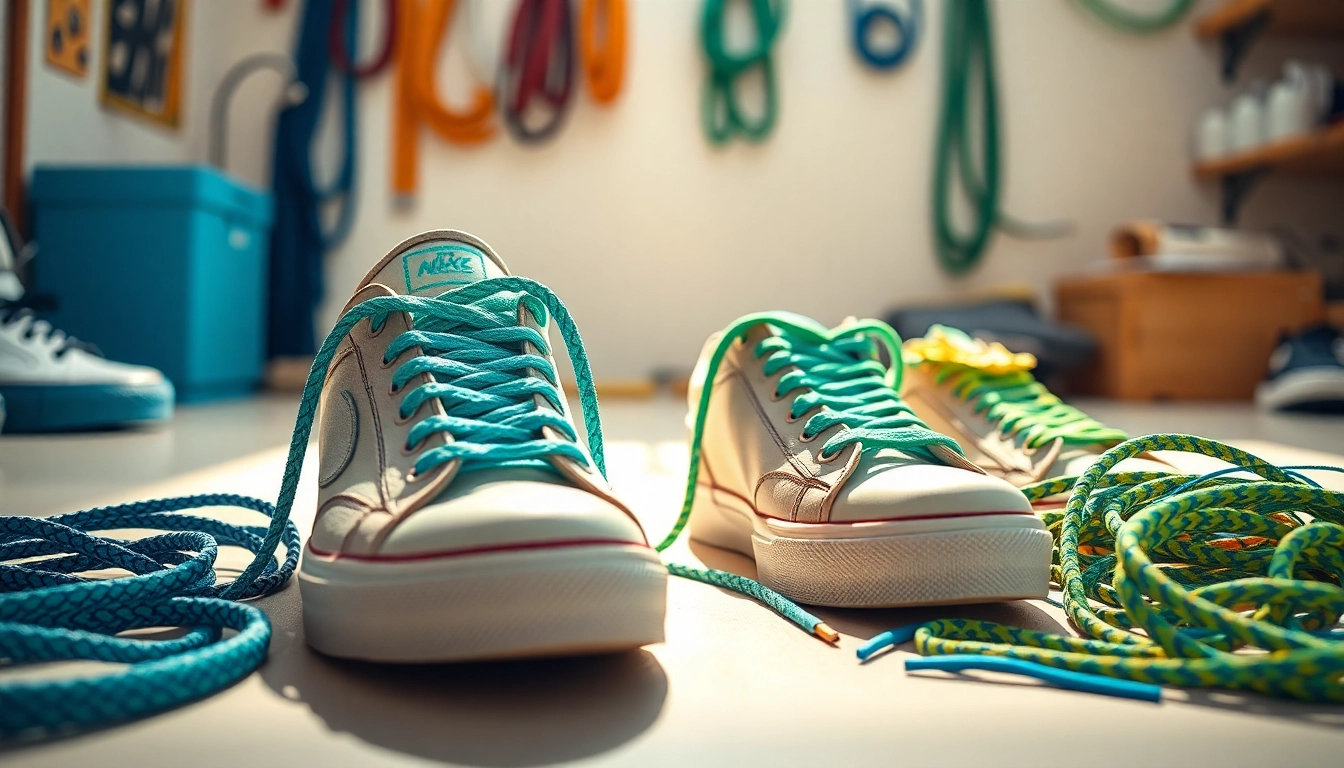 Compare the Lace Lab vs. Stock Laces on vibrant sneakers showcasing unique lace styles.