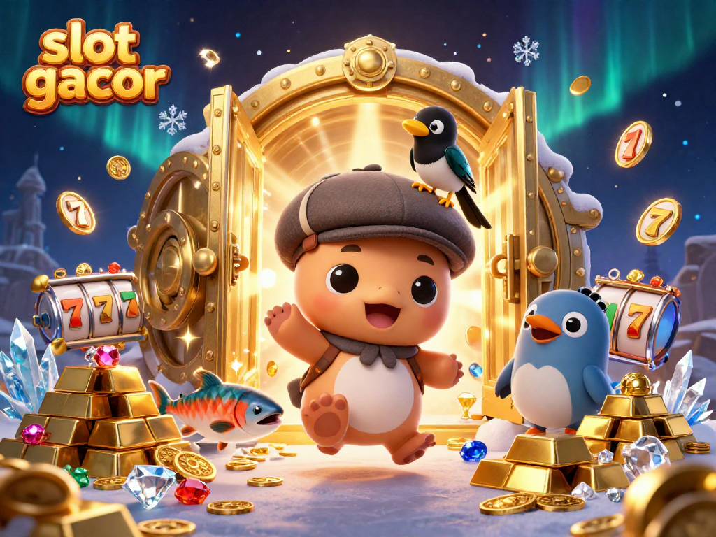 Experience slot gacor excitement with adorable characters amidst dazzling casino treasures.