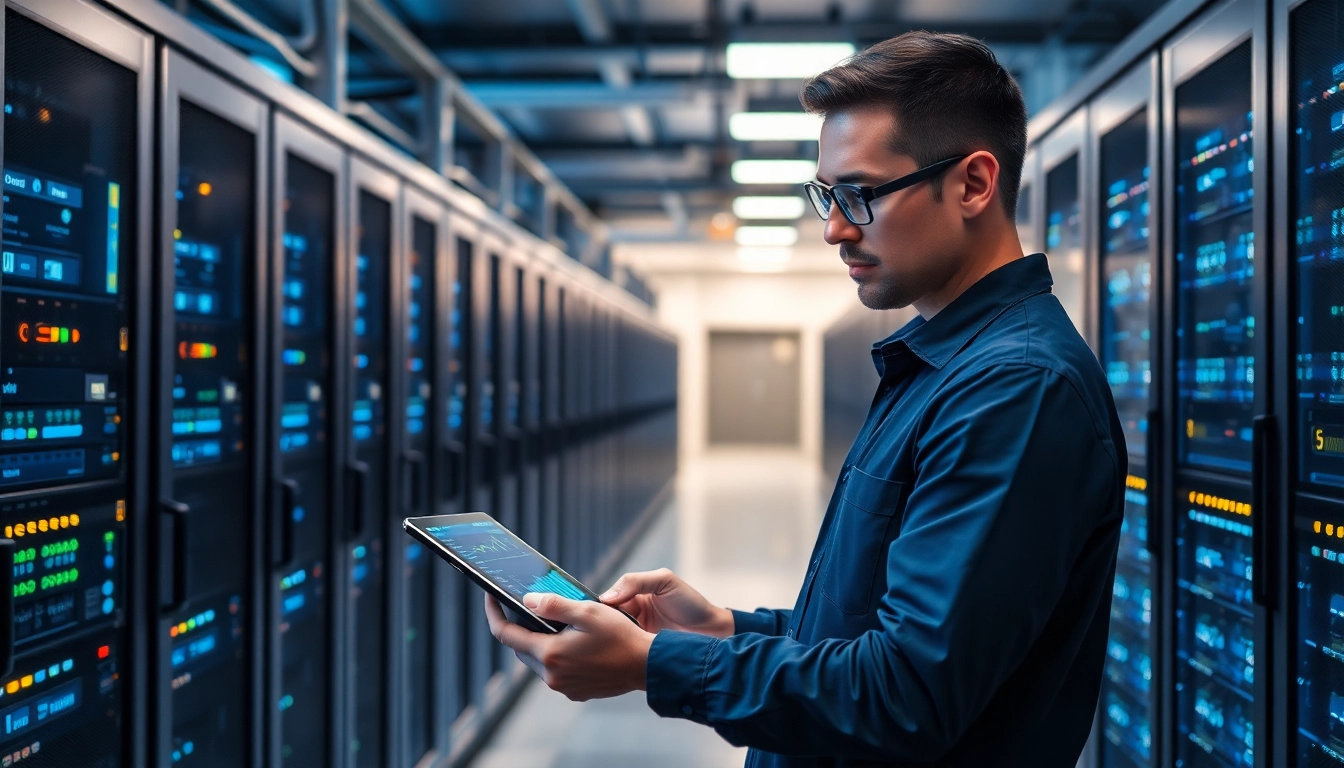 Manage servers efficiently in a high-tech environment showcasing server management tools and techniques.
