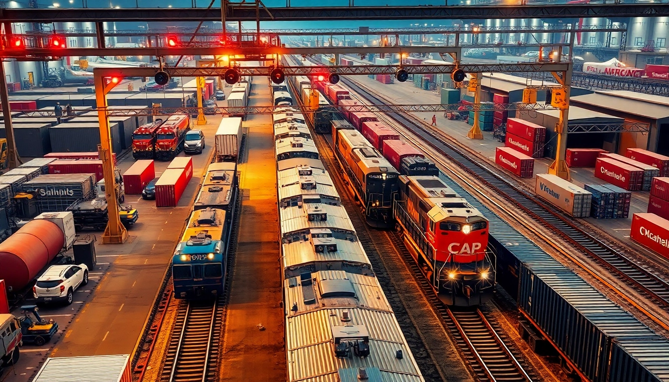 Showcasing north american rail solutions with efficient cargo operations in a vibrant rail yard.
