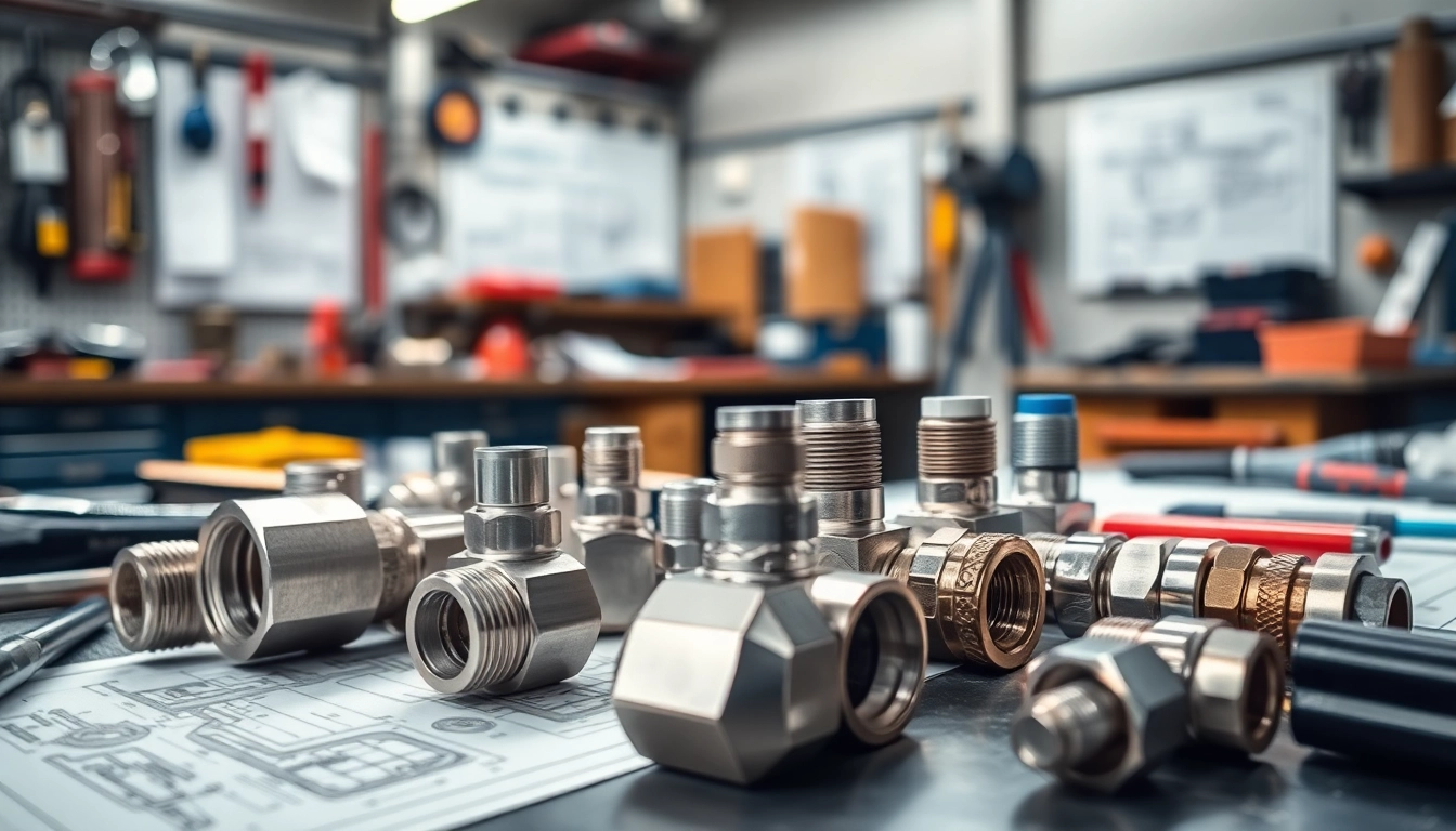 Inspecting high-pressure AN fittings with precision tools in a detailed workspace setup.