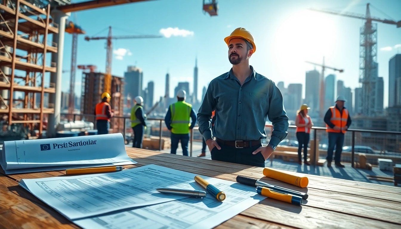 Manhattan Commercial General Contractor leading a construction project in New York with blueprints.