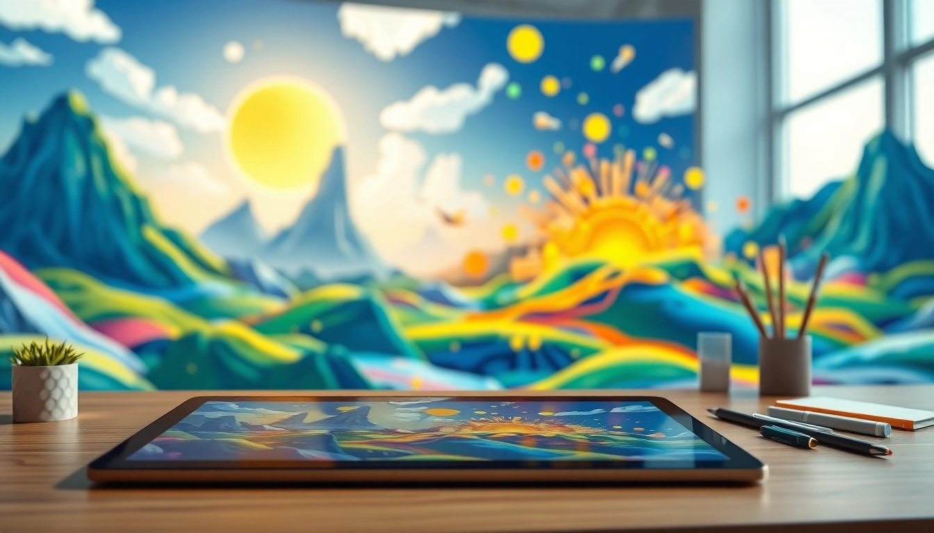 Create stunning visuals with an advanced image generator in a vibrant digital workspace.
