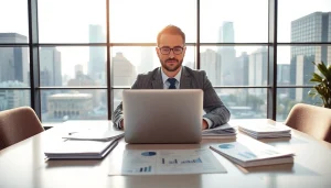 Engaging scene of a fractional cfo firm showcasing a professional in a corporate office.