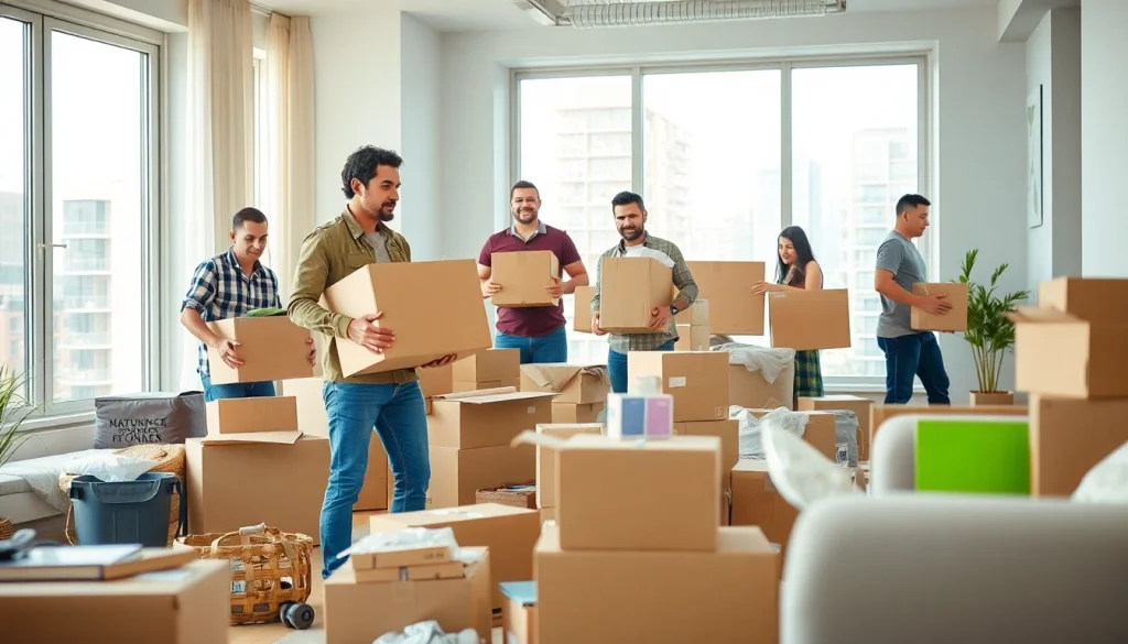 Toronto movers efficiently packing in a spacious apartment setting with diverse team members.