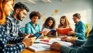 Engaging students in collaborative learning about Education in a vibrant classroom.