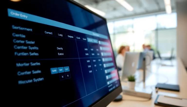 Nutzen Sie das Order Entry System effizient auf einem modernen Computerbildschirm in einem hellen Büro.