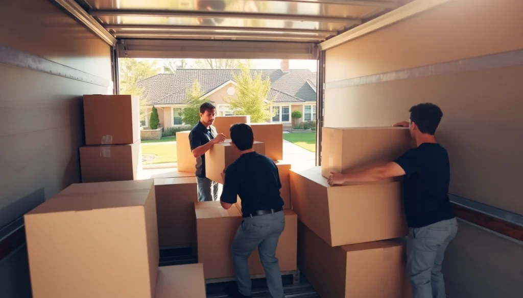Toronto moving company team efficiently packing and loading furniture in a moving truck.