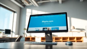 Showcasing responsive design for https://fhpts.com on a computer in a modern office.