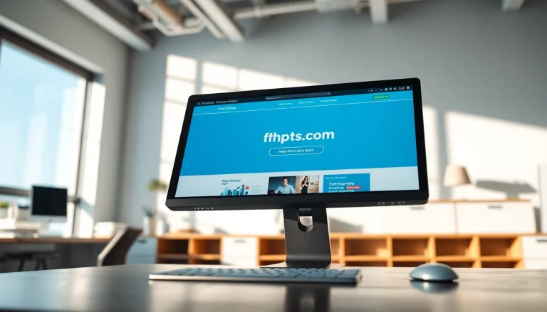 Showcasing responsive design for https://fhpts.com on a computer in a modern office.