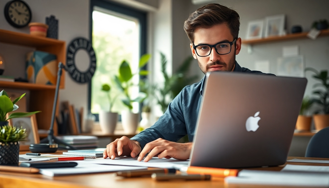 Showcase dedicated professional providing wordpress services at their workspace