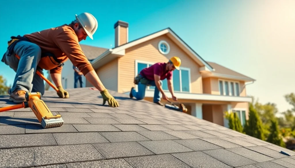 Twin Shield Roofing crew installing shingles on a residential roof with precision and care.