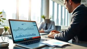 Die Analyse von https://zukunftkapital.de in einem modernen Büro mit Finanzdaten und Diagrammen.