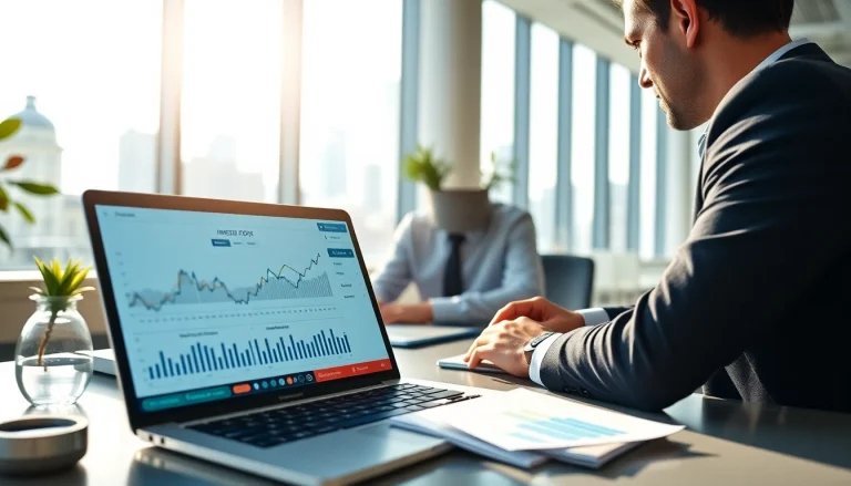 Die Analyse von https://zukunftkapital.de in einem modernen Büro mit Finanzdaten und Diagrammen.