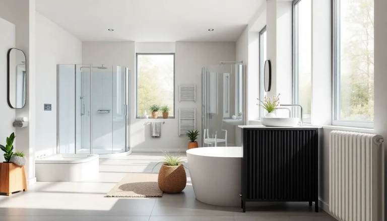 Badezimmer mit sonni sanitär Duschkabinen und Heizkörpern in modernem Design