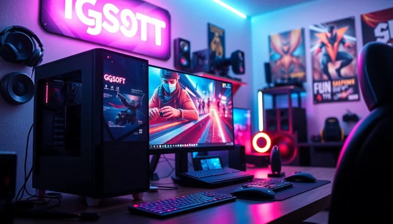 Menampilkan daftar ggsoft game yang menarik di monitor gaming modern dalam lingkungan yang energik.