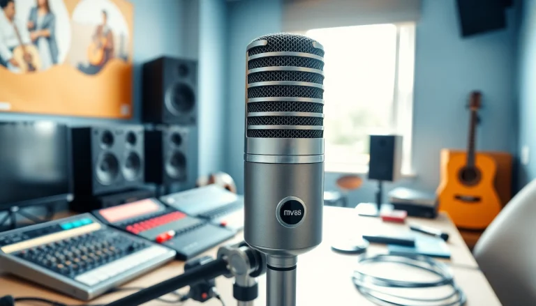 Capture the MV 88 microphone in a well-lit home studio setting showcasing sound technology.
