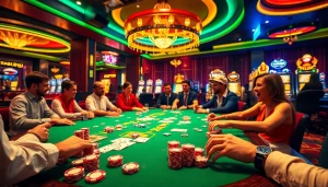 Thrilling poker play at a vibrant casino scene inspired by https://whycazino.com, showcasing excitement and luxury.