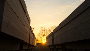 Colmenas de madera en un apiario, mostrando su robustez y diseño artesanal al atardecer.