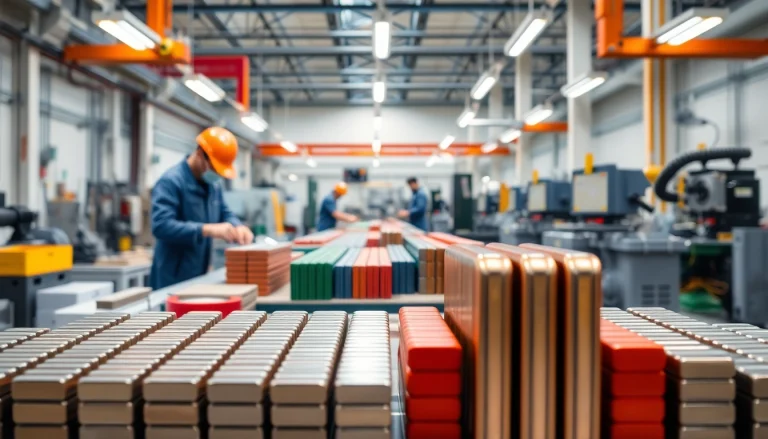 Showcasing NdFeB magnets manufacturer in china with skilled workers and production equipment.