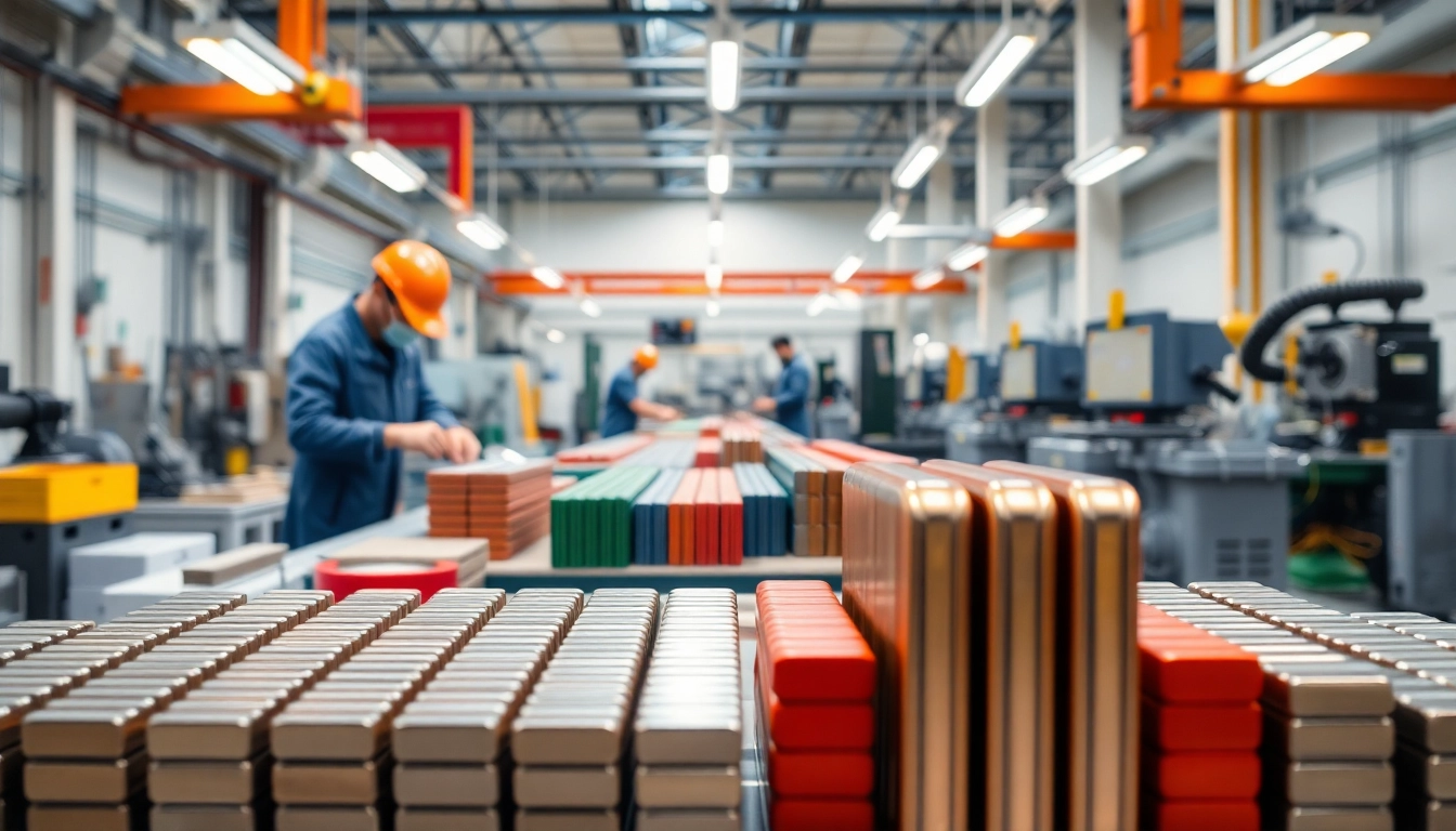 Showcasing NdFeB magnets manufacturer in china with skilled workers and production equipment.