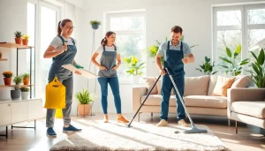 Cleaning Service team efficiently cleaning a bright living room for a fresh and tidy environment.