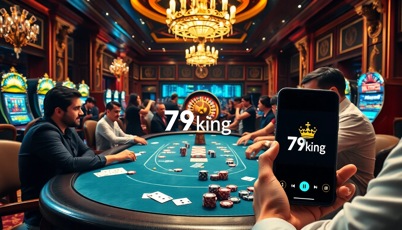 The excitement of gambling with the 79king app showcased at a luxurious casino table with poker chips and cards.