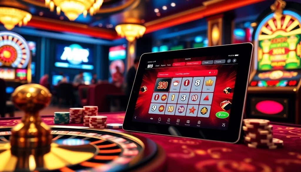 High-energy scene featuring casino elements and the MM 88 gaming platform, embodying excitement and luxury.