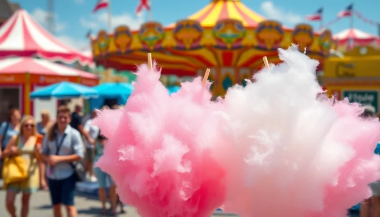 Geniet van wafel katoen met deze kleurrijke en luchtige suikerspin op een kermis.