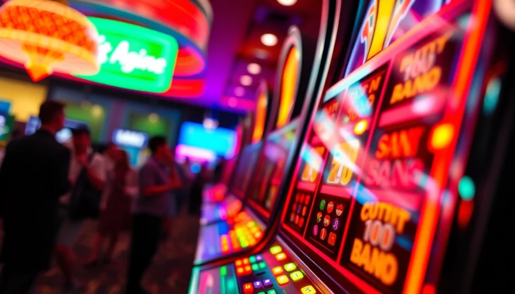Slot yang cerah dan berkilau dalam suasana kasino yang ramai.