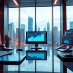 Engaging technology workspace showcasing advanced devices and data analytics in action.